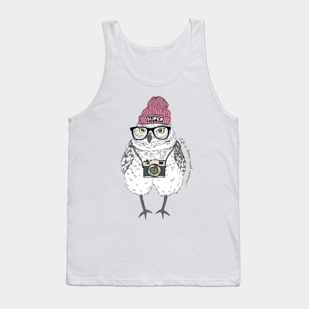 Owl with photo camera Tank Top by AnimalsFashion